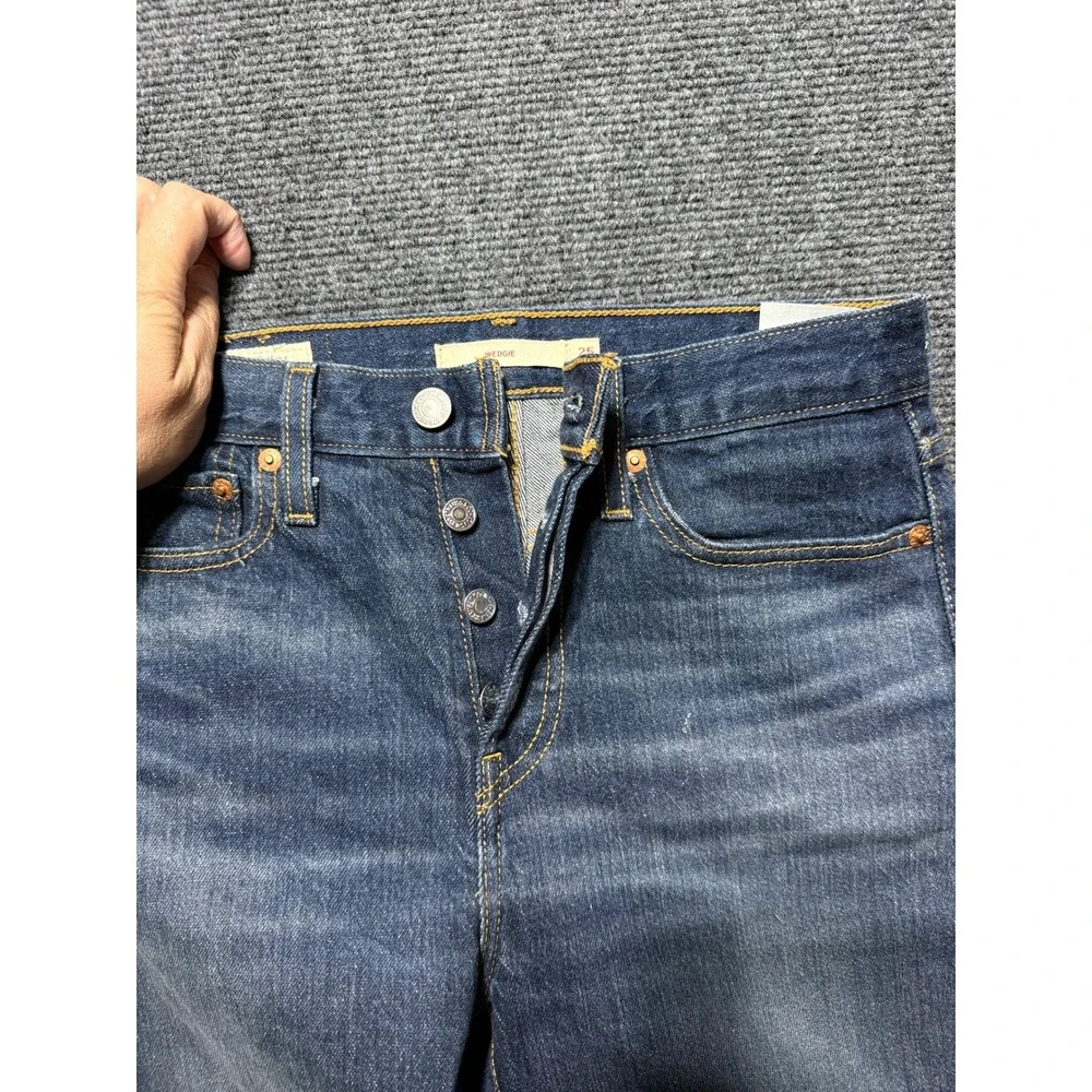 Levi's Wedgie Straight Jeans Women 25 Blue Excellent High Rise Raw Hem